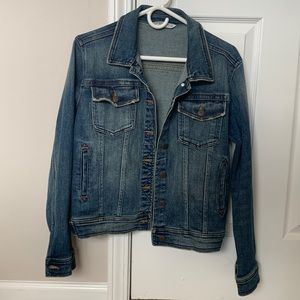 Distressed Jean jacket length 23”